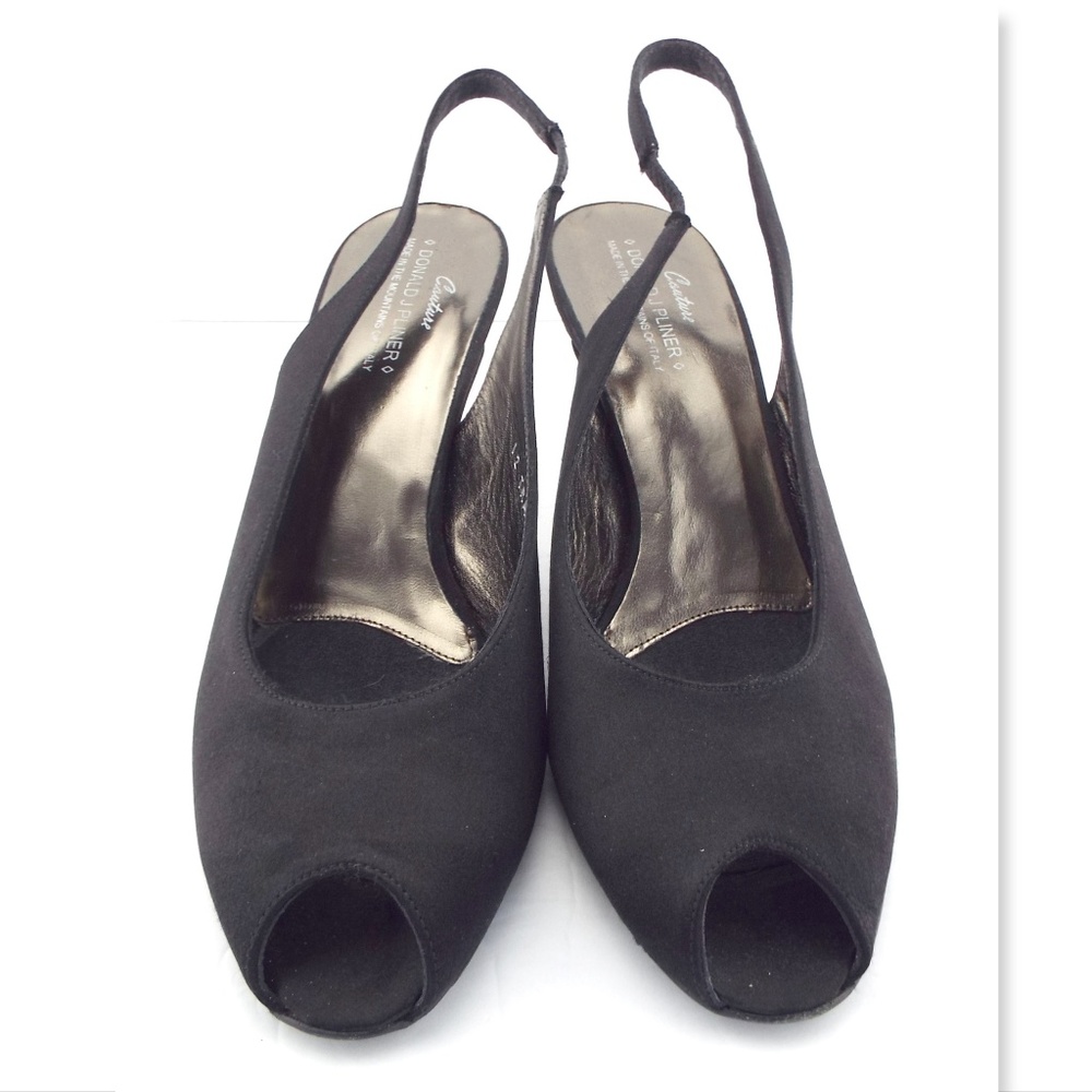 DONALD J PLINER Black Micro Fiber Textile Slingback Heel Pump 9.5